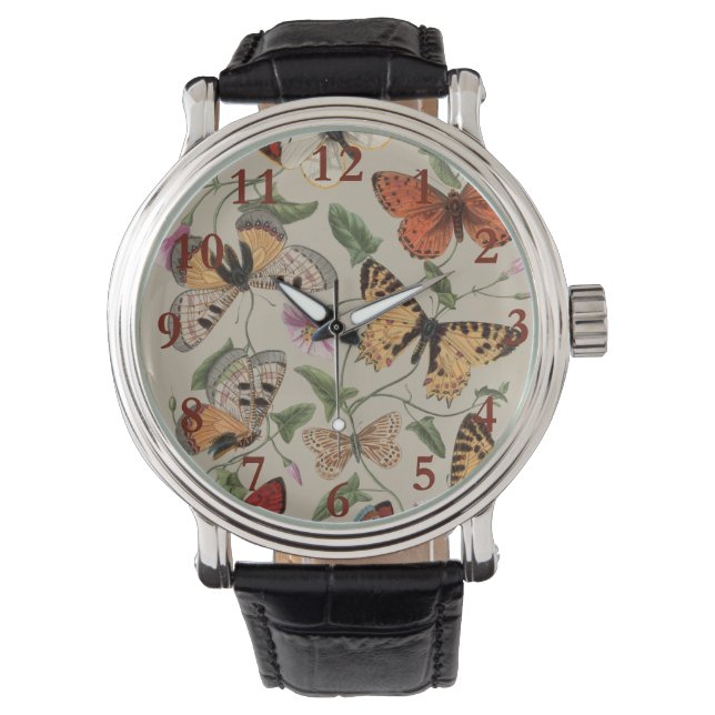 Butterfly Moth Nature Collection Zeichnend Armbanduhr (Vorderseite)