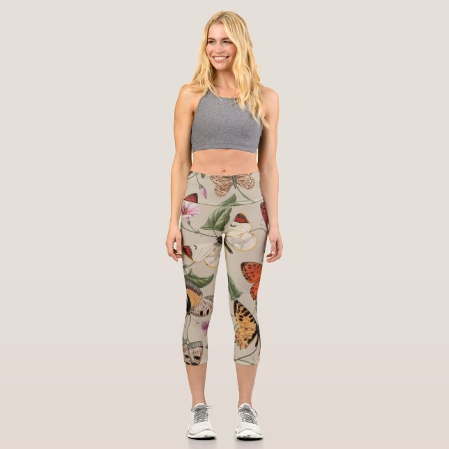 Butterfly Moth Nature Collection Zeichnend Capri Leggings (Vorderseite)