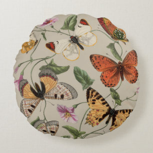 Butterfly Moth Nature Collection Zeichnend Rundes Kissen