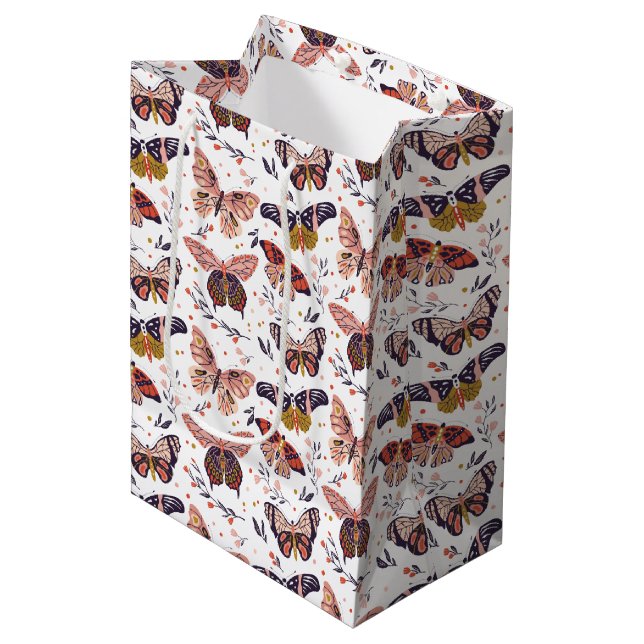 Butterfly-Muster-Geschenktasche Mittlere Geschenktüte (Vorderseite Schrägansicht)