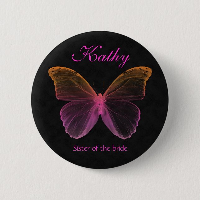 Butterfly Name Tag Taste Brooch rosa orange schwar Button (Vorderseite)