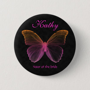 Butterfly Name Tag Taste Brooch rosa orange schwar Button