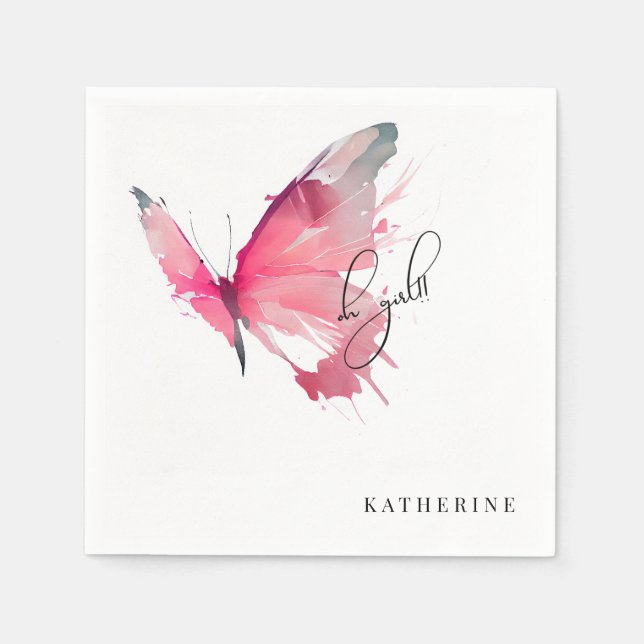 Butterfly Oh Girl Custom White Baby Dusche Napkin Serviette (Vorderseite)
