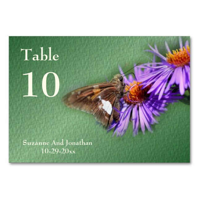 Butterfly on Aster Nature Personalisierte Hochzeit Tischnummer (Vorderseite)