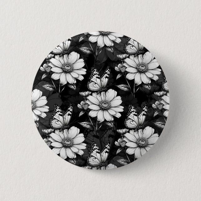 Butterfly On Blume Design - Schwarz Button (Vorderseite)