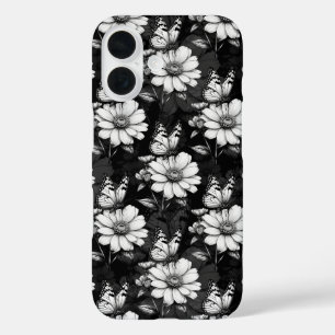 Butterfly On Blume Design - Schwarz iPhone 16 Hülle