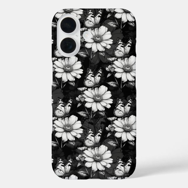 Butterfly On Blume Design - Schwarz Case-Mate iPhone Hülle (Rückseite)