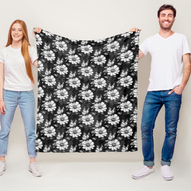 Butterfly On Blume Design - Schwarz Fleecedecke (Von Creator hochgeladen)