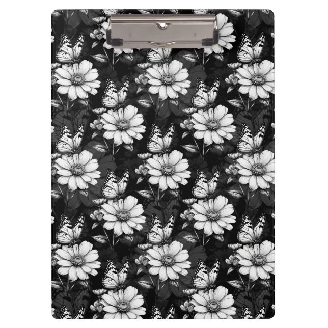Butterfly On Blume Design - Schwarz Klemmbrett (Vorderseite)