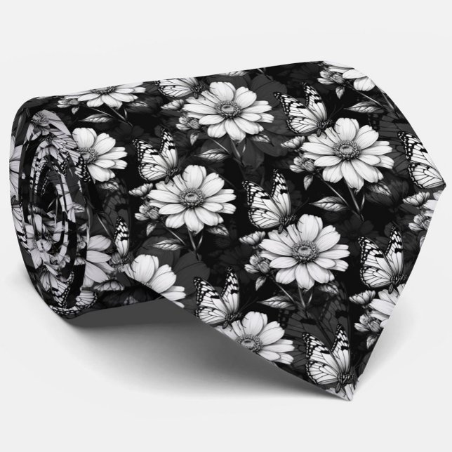 Butterfly On Blume Design - Schwarz Krawatte (Von Creator hochgeladen)