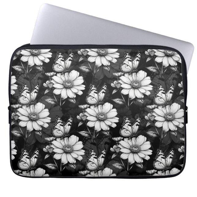 Butterfly On Blume Design - Schwarz Laptopschutzhülle (Vorderseite)