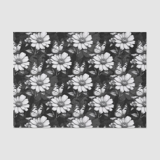 Butterfly On Blume Design - Schwarz Seidenpapier (Vorderseite)