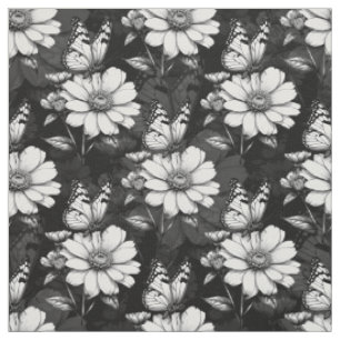 Butterfly On Blume Design - Schwarz Stoff