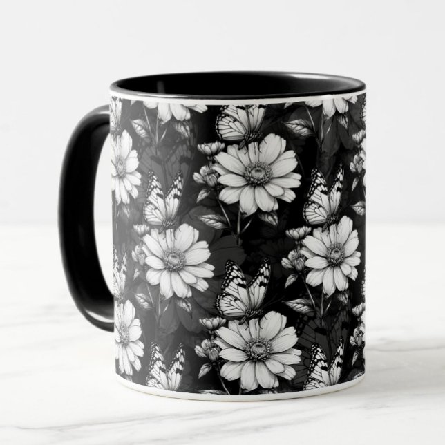 Butterfly On Blume Design - Schwarz Tasse (Von Creator hochgeladen)