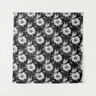 Butterfly On Blume Design - Schwarz Wandteppich