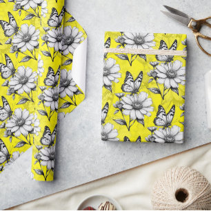 Butterfly On Blume Muster Gelb Design Geschenkpapier