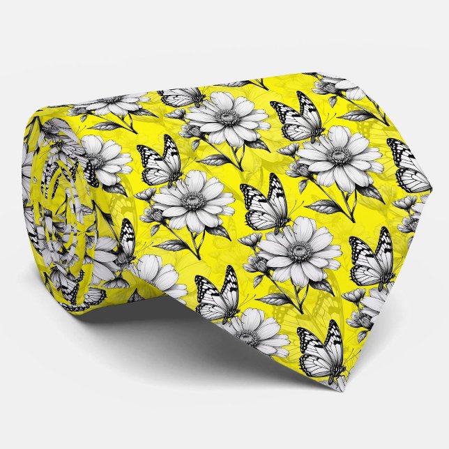 Butterfly On Blume Muster Gelb Design Krawatte (Von Creator hochgeladen)