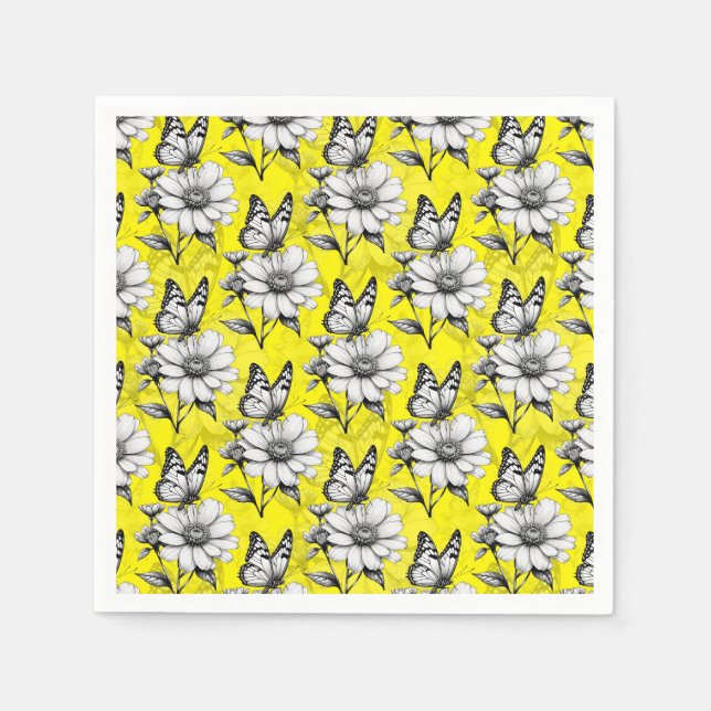 Butterfly On Blume Muster Gelb Design Serviette (Vorderseite)