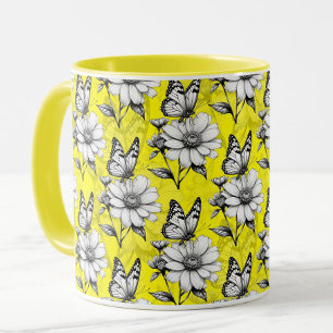Butterfly On Blume Muster Gelb Design Tasse