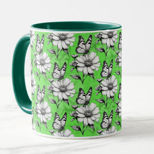 Butterfly On Blume Muster Green Design Tasse