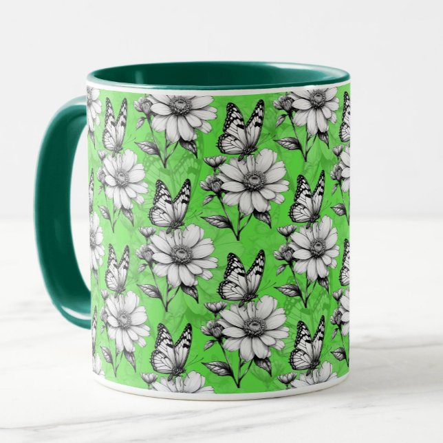 Butterfly On Blume Muster Green Design Tasse (Von Creator hochgeladen)