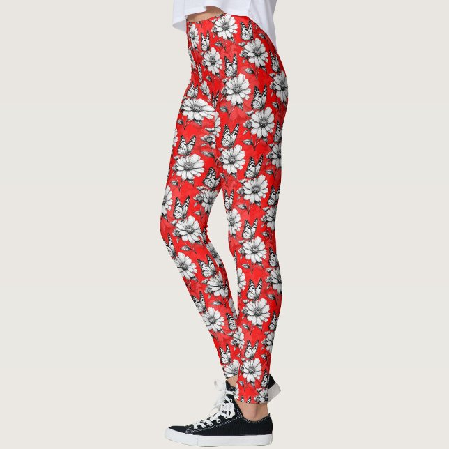 Butterfly On Blume Muster Red Design Leggings (Von Creator hochgeladen)