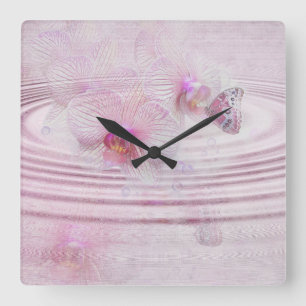 Butterfly On Orchid Quadratische Wanduhr