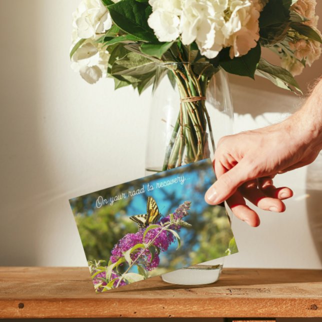 Butterfly on Pink Flowers Get Well Karte (In Situ)