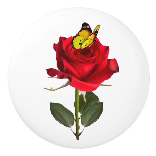 Butterfly on Rose Ceramic Cabinet and Drawer Pull Keramikknauf (Vorderseite)