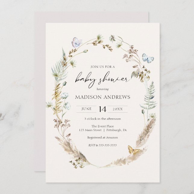 Butterfly on Way Boho Baby Shower Einladung (Vorne/Hinten)