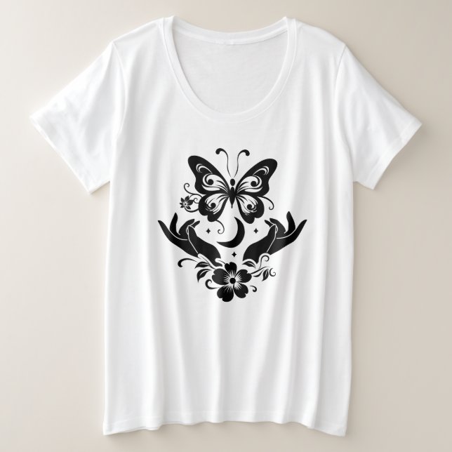 Butterfly Open Hands Celestial Botanischer T - Shi Große Größe T-Shirt (Design vorne)