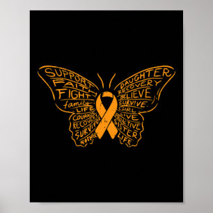Butterfly Orange Ribbon Cancer Leukämie Bewusstsei Poster