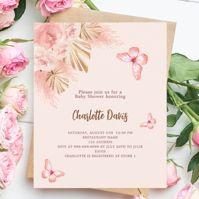 Butterfly Pampas Budget Baby Dusche Einladung (Von Creator hochgeladen)