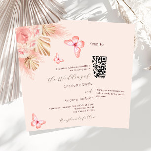 Butterfly Pampas Gras Rose Gold QR UAWG Hochzeit Einladung
