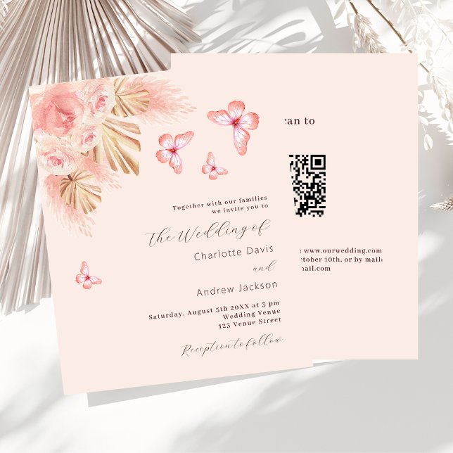 Butterfly Pampas QR UAWG Budget Einladung Hochzeit (Von Creator hochgeladen)