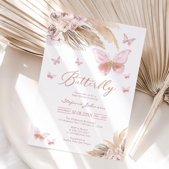 Butterfly Pampass Baby Shower Invitation Einladung (Von Creator hochgeladen)