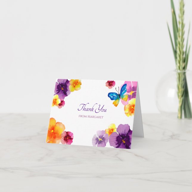 Butterfly Pansy Boho HandIllustrierter Garten Dankeskarte (Vorderseite)