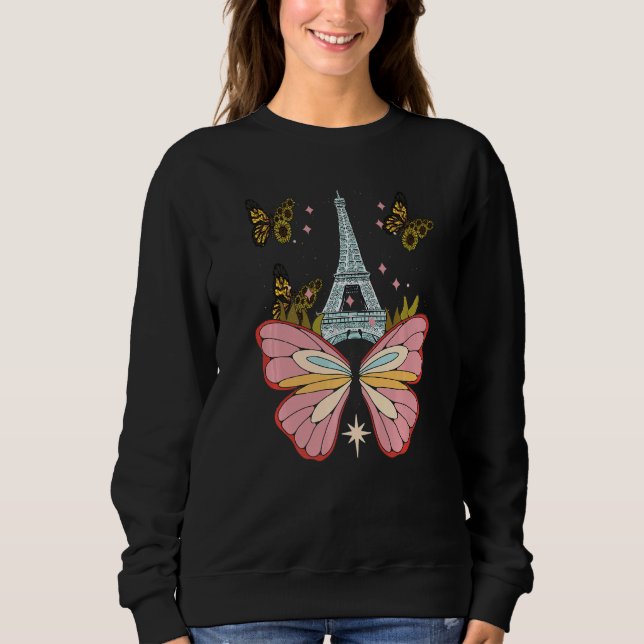 Butterfly Paris Night Sky Eiffel Tower Love French Sweatshirt (Vorderseite)