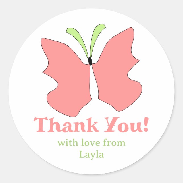 Butterfly Party Danke Runder Aufkleber (Vorderseite)