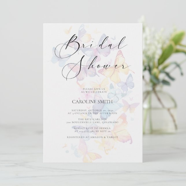 Butterfly Pastel Bridal Shower Invitation Einladung (Stehend Vorderseite)