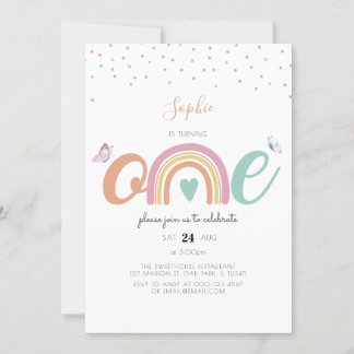 Butterfly Pastel Rainbow Erster Geburtstag Einladu Einladung