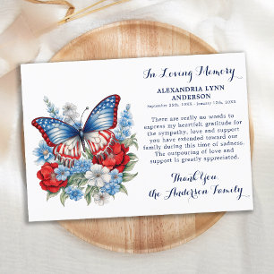 Butterfly Patriotic Beileid Gedenkfeier Beerdigung Dankeskarte