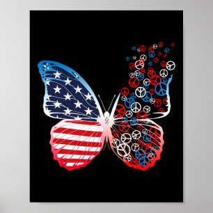 Butterfly Patriotic Peace Signs 4. Juli Us Fla Poster