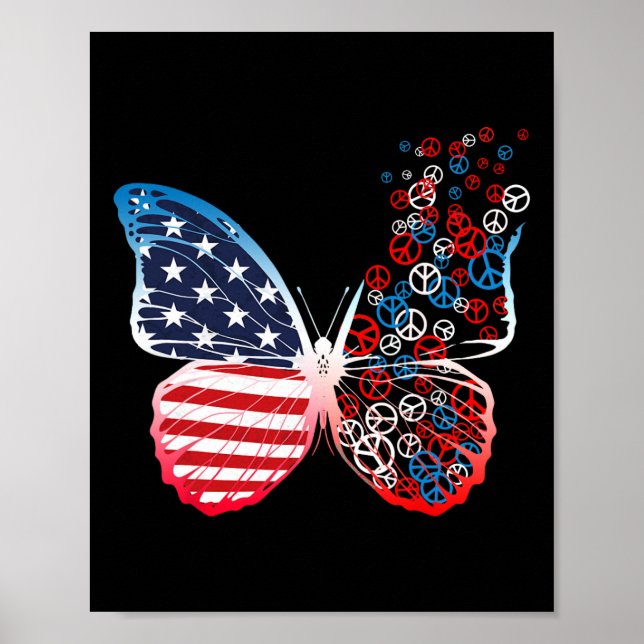 Butterfly Patriotic Peace Signs 4. Juli Us Fla Poster (Vorne)