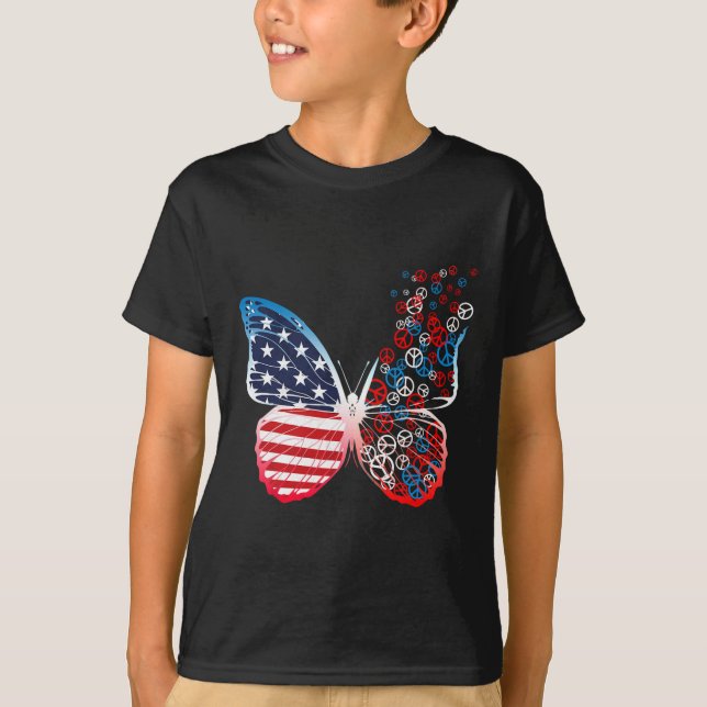 Butterfly Patriotic Peace Signs 4th Of July Us Fla T-Shirt (Vorderseite)