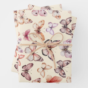Butterfly Pattern Wasserfarbe Elegantes Hübsches G Geschenkpapier Set
