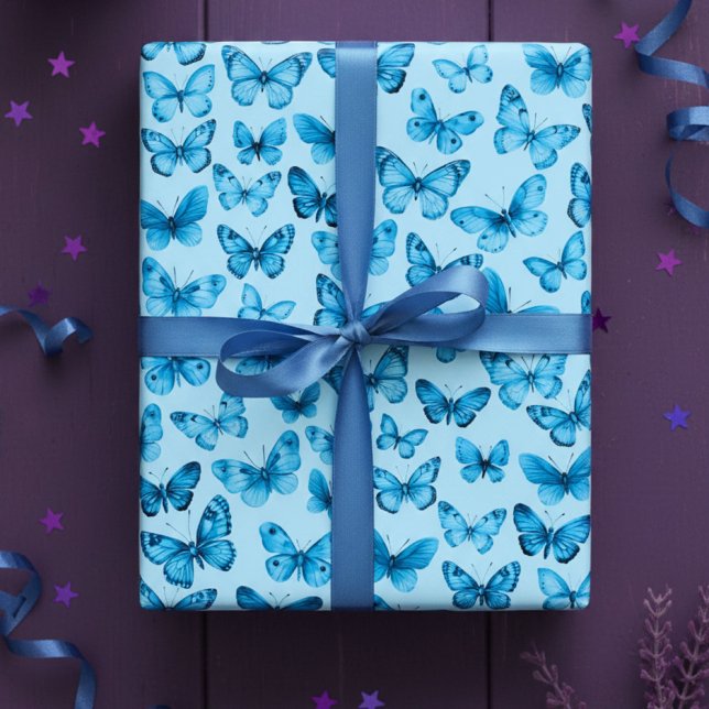 Butterfly Pattern Wasserfarbe Elegantes Hübsches G Geschenkpapier Set (Blue Butterfly Pattern Watercolor Elegant Pretty Gift Wrapping Paper Sheets
)