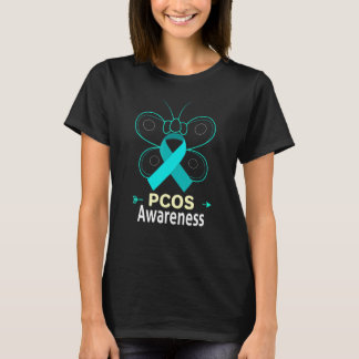 Butterfly Pcos Aquamarine Ribbon Polyzystische Ova T-Shirt