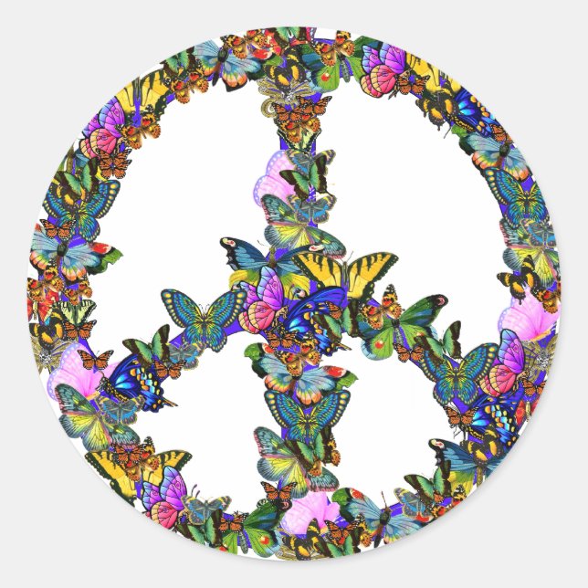 Butterfly Peace Symbol Runder Aufkleber (Vorderseite)
