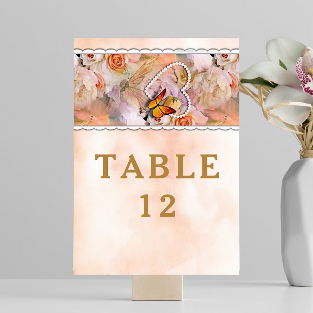 Butterfly Pearl Heart Floral Serenity Rose Hochzei Tischnummer (Butterfly Pearl Heart Floral Serenity Rose Wedding Table Number)
